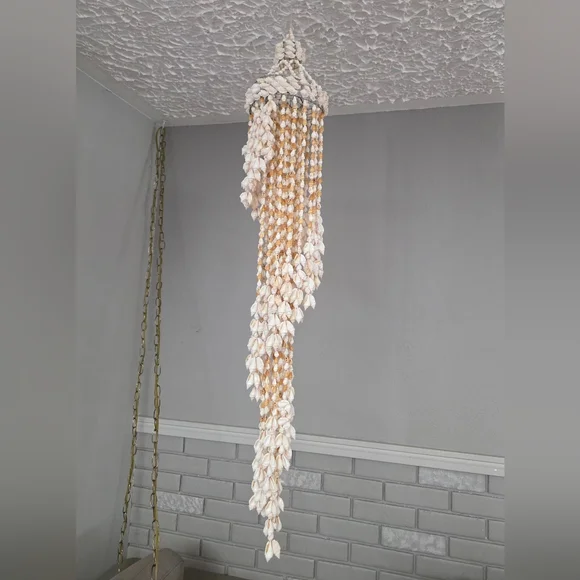 Vintage Chula Hanging Spiral Seashell Windchime Boho Beach Wedding Macrame - Picture 2 of 12